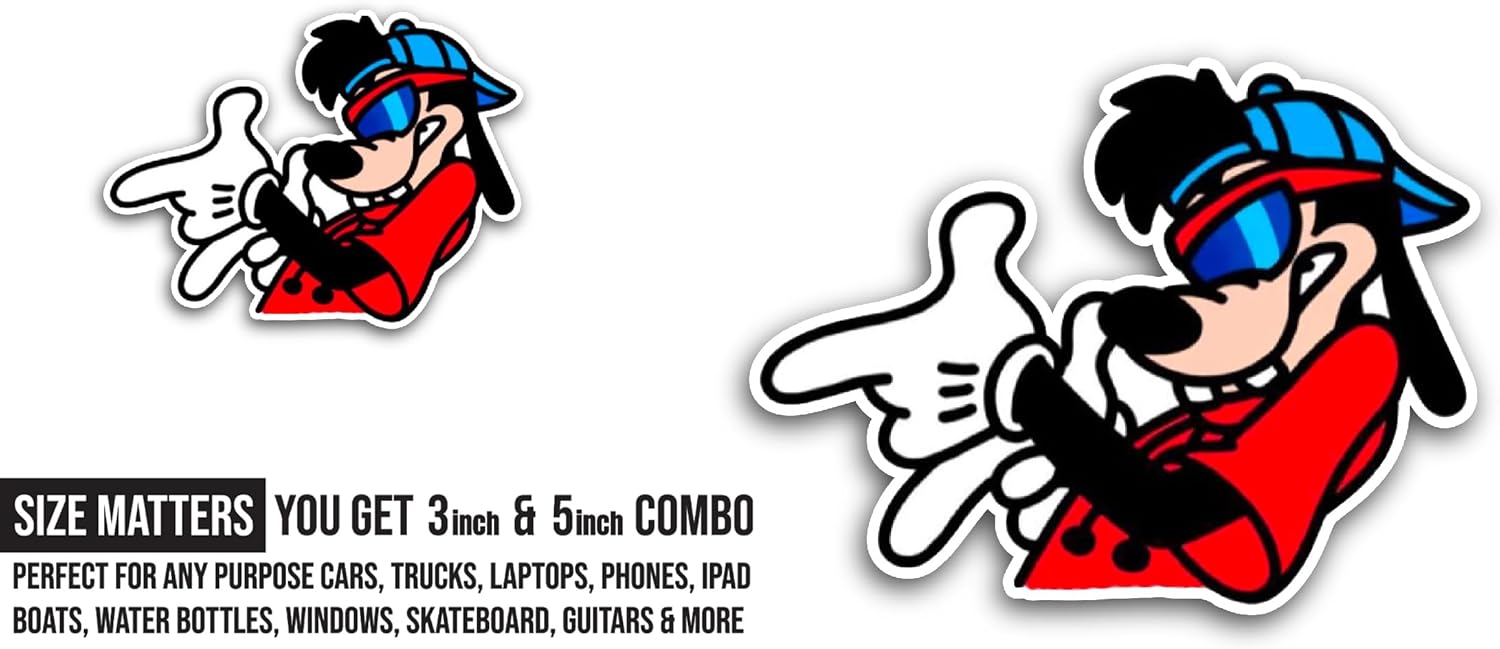 2 (Pieces) 3" and 5" Cool Cartoon Dog Sticker, Waterproof Vinyl Decals for Many Purpose Like Cars, Trucks, Laptops, Phones, Windows and More