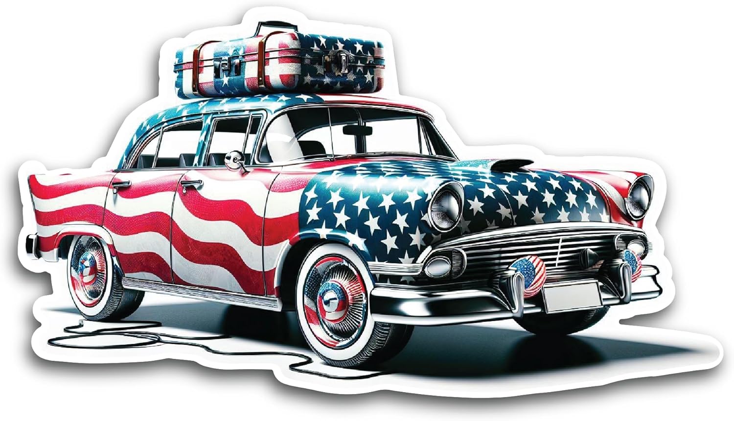 2 (Pieces) 3"" and 5"" Car with Luggage in American Flag Design Decal Sticker,