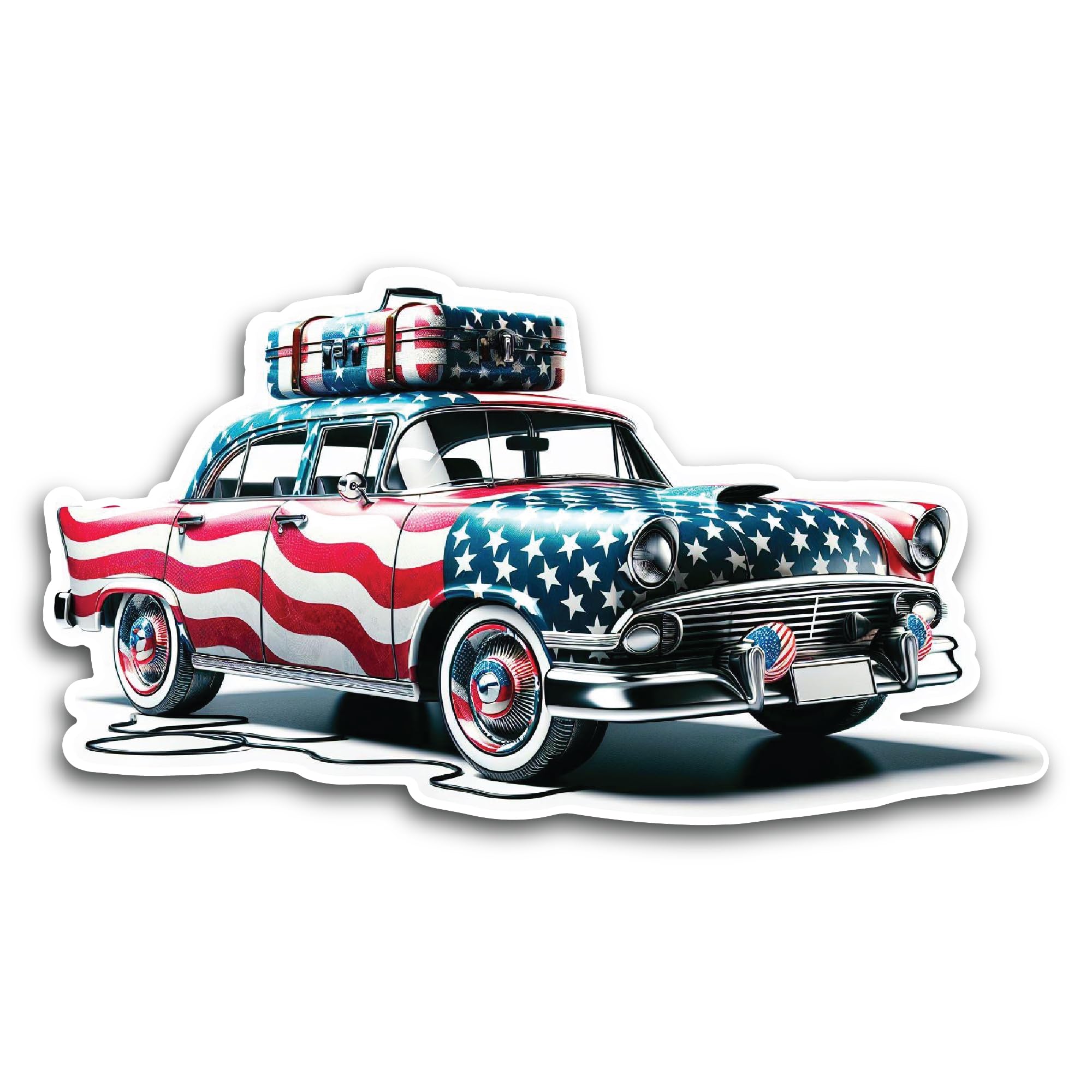 2 (Pieces) 3"" and 5"" Car with Luggage in American Flag Design Decal Sticker,