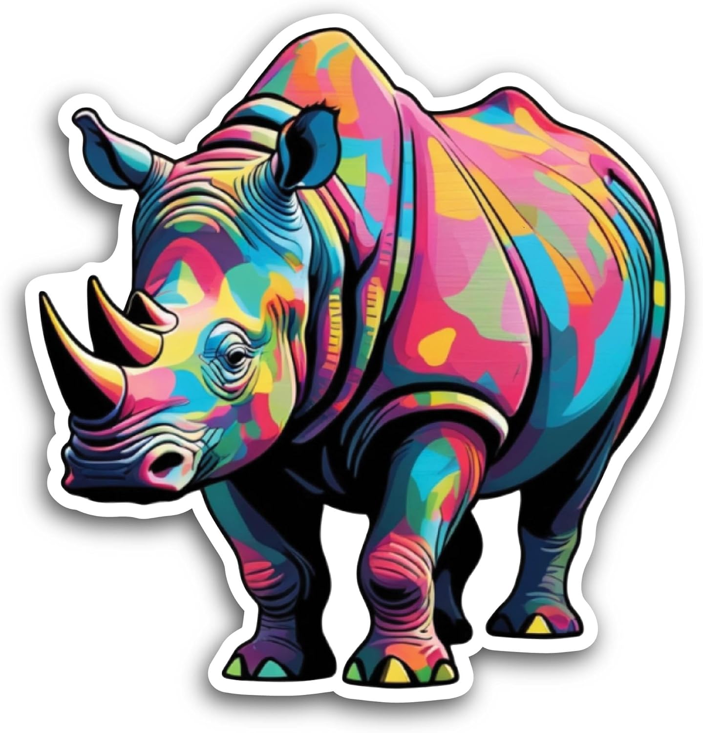 2 (Pieces) 3" and 5" Colorful Rhino Sticker, Waterproof Vinyl Decals for Many Purpose Like Cars, Trucks, Laptops, Phones, Windows and More