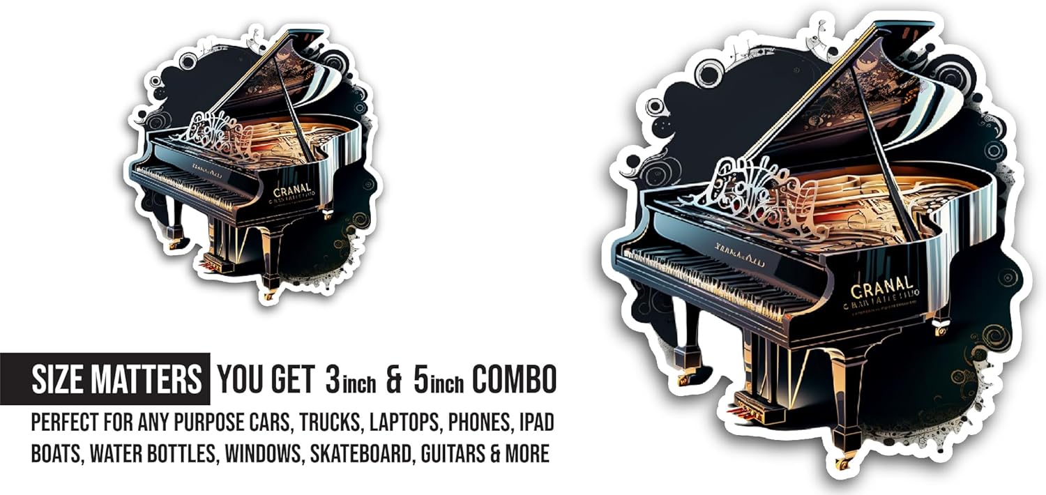 2 (Pieces) 3" and 5" Black Piano Sticker, Waterproof Vinyl Decals for Many Purpose Like Cars, Trucks, Laptops, Phones, Windows and More