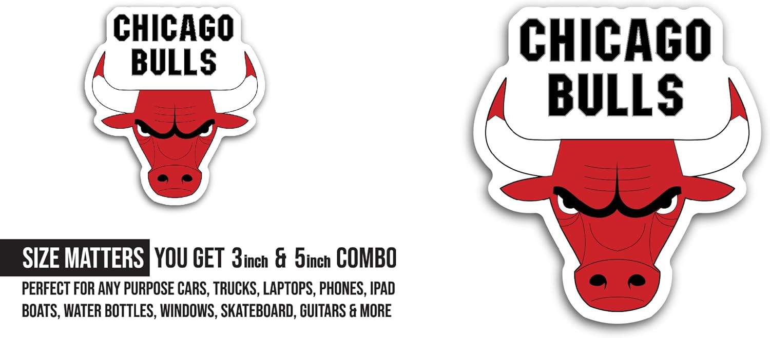 2 (Pieces) 3" and 5" Ch1cago Bulls Decal Sticker, Waterproof Vinyl Decals for Many Purpose Like Cars, Trucks, Laptops, Phones, Windows and More