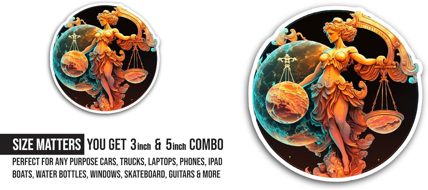 2 (Pieces) 3" and 5" Libra Zodiac Sign Sticker, Waterproof Vinyl Decals for Many Purpose Like Cars, Trucks, Laptops, Phones, Windows and More