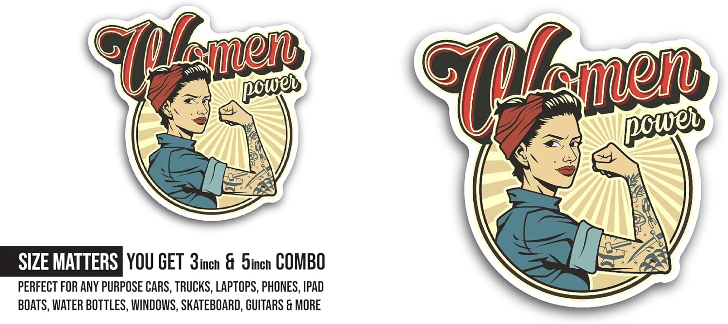 2 (Pieces) 3" and 5" Women Power Text Sticker, Waterproof Vinyl Decals for Many Purpose Like Cars, Trucks, Laptops, Phones, Windows and More