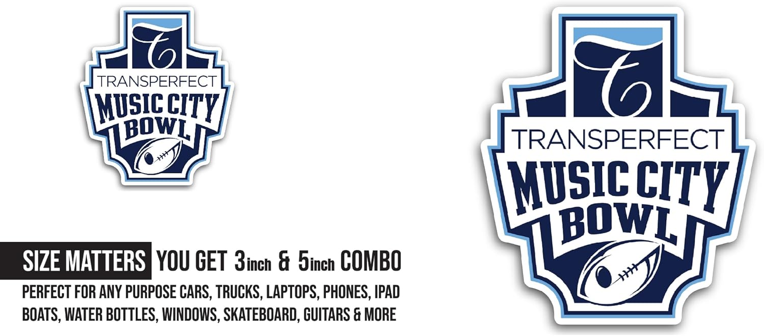 2 (Pieces) 3" and 5" TransPerfect Music City B0wl Sticker, Waterproof Vinyl Decals for Many Purpose Like Cars, Trucks, Laptops, Phones, Windows and More