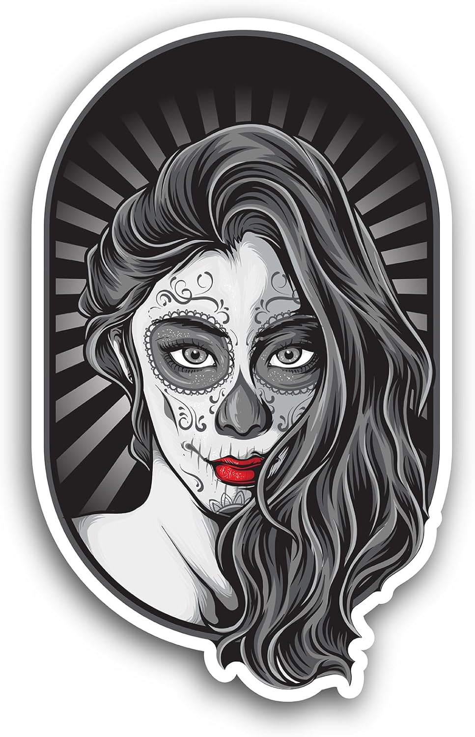 2 (Pieces) 3" and 5" Sugar Skull Lady Sticker, Waterproof Vinyl Decals for Many Purpose Like Cars, Trucks, Laptops, Phones, Windows and More