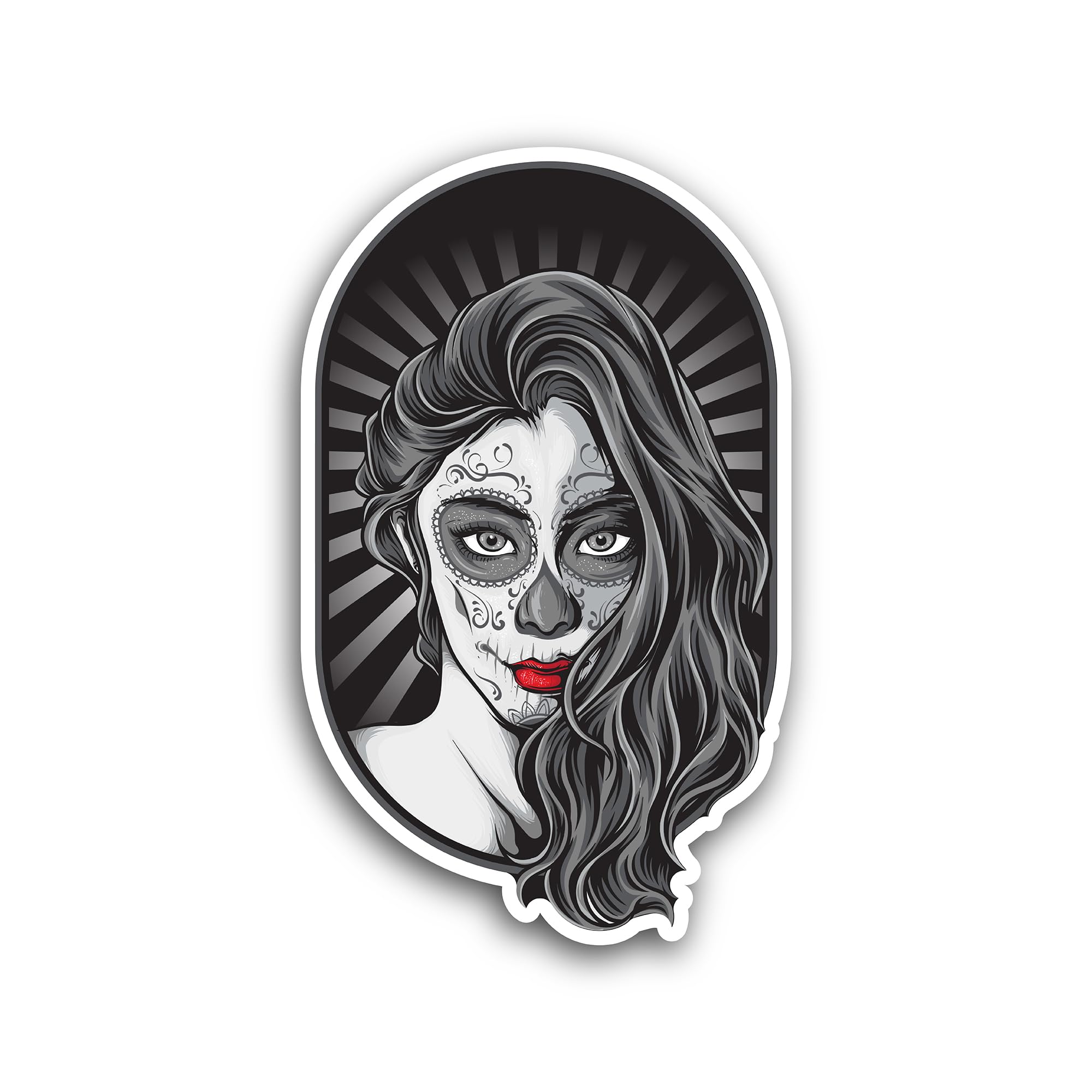 2 (Pieces) 3" and 5" Sugar Skull Lady Sticker, Waterproof Vinyl Decals for Many Purpose Like Cars, T