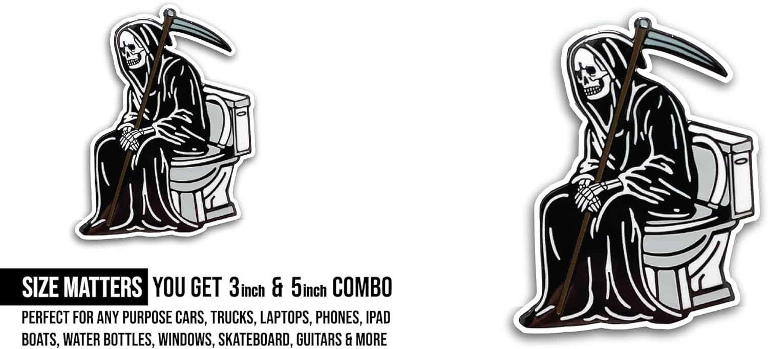 2 (Pieces) 3" and 5" Grim Reaper Sticker, Waterproof Vinyl Decals for Many Purpose Like Cars, Trucks, Laptops, Phones, Windows and More