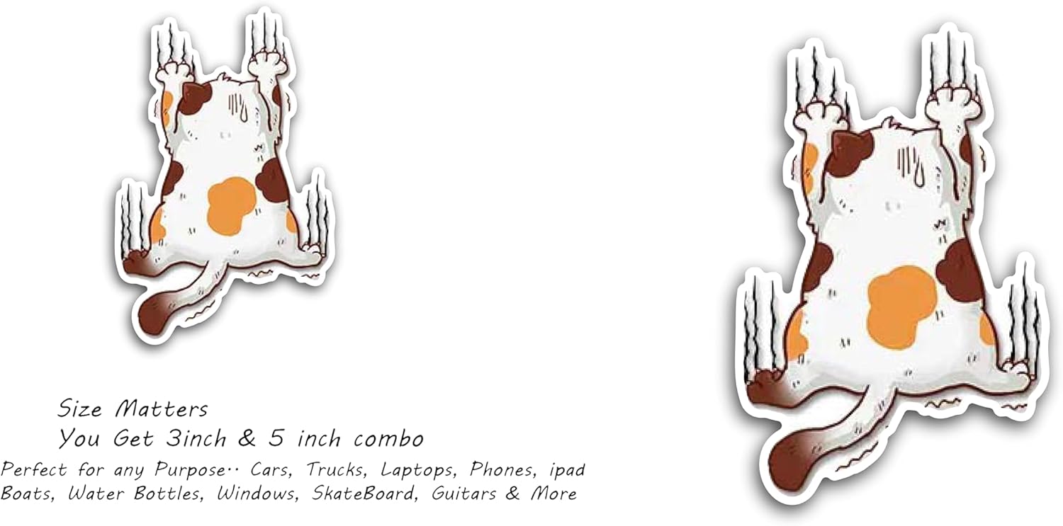 2 (Pieces) 3" and 5" White Brown Orange Color cat Decal Sticker, Waterproof Vinyl Decals for Many Purpose Like Cars, Trucks, Laptops, Phones, Windows and More