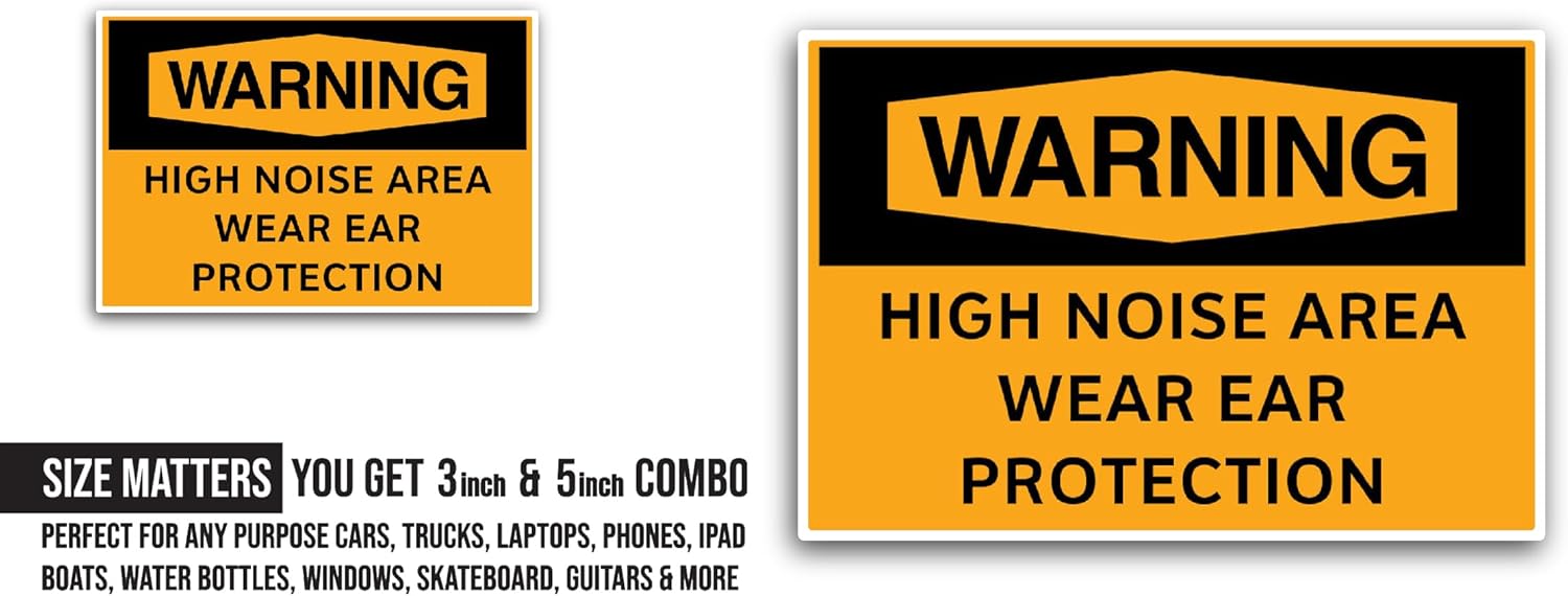 2 (Pieces) 3" and 5" High Noise Area Sticker, Waterproof Vinyl Decals for Many Purpose Like Cars, Trucks, Laptops, Phones, Windows and More