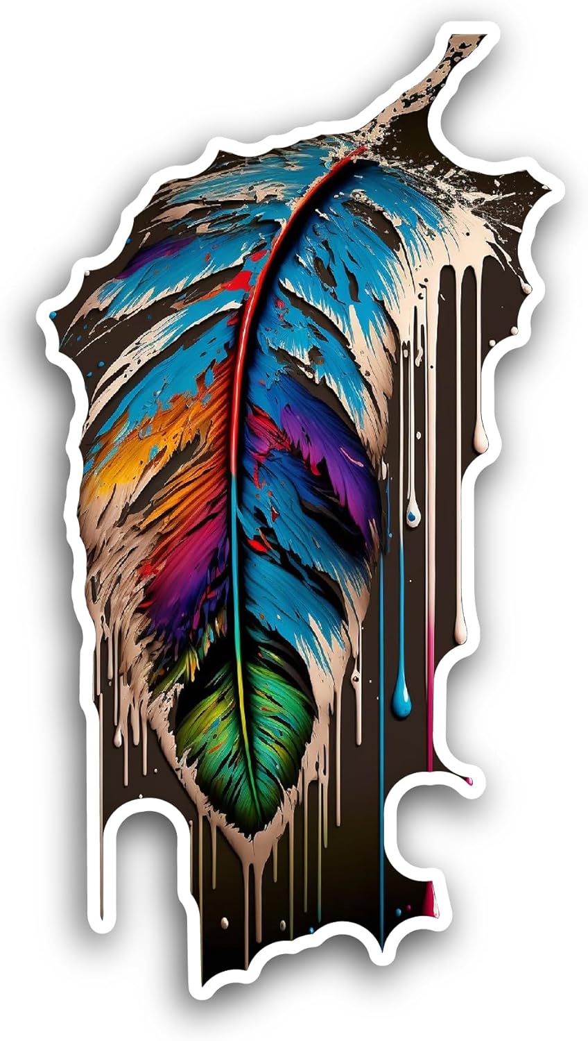 2 (Pieces) 3" and 5" Colorful Feather Sticker, Waterproof Vinyl Decals for Many Purpose Like Cars, Trucks, Laptops, Phones, Windows and More