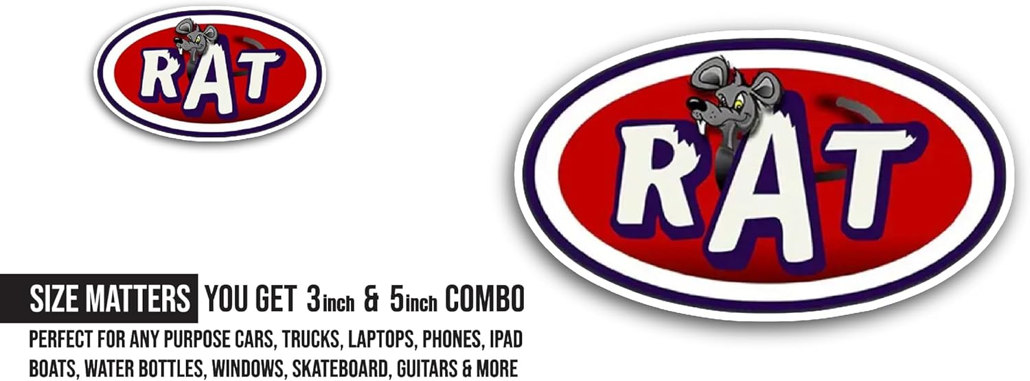2 (Pieces) 3" and 5" Rat Text Sticker, Waterproof Vinyl Decals for Many Purpose Like Cars, Trucks, Laptops, Phones, Windows and More