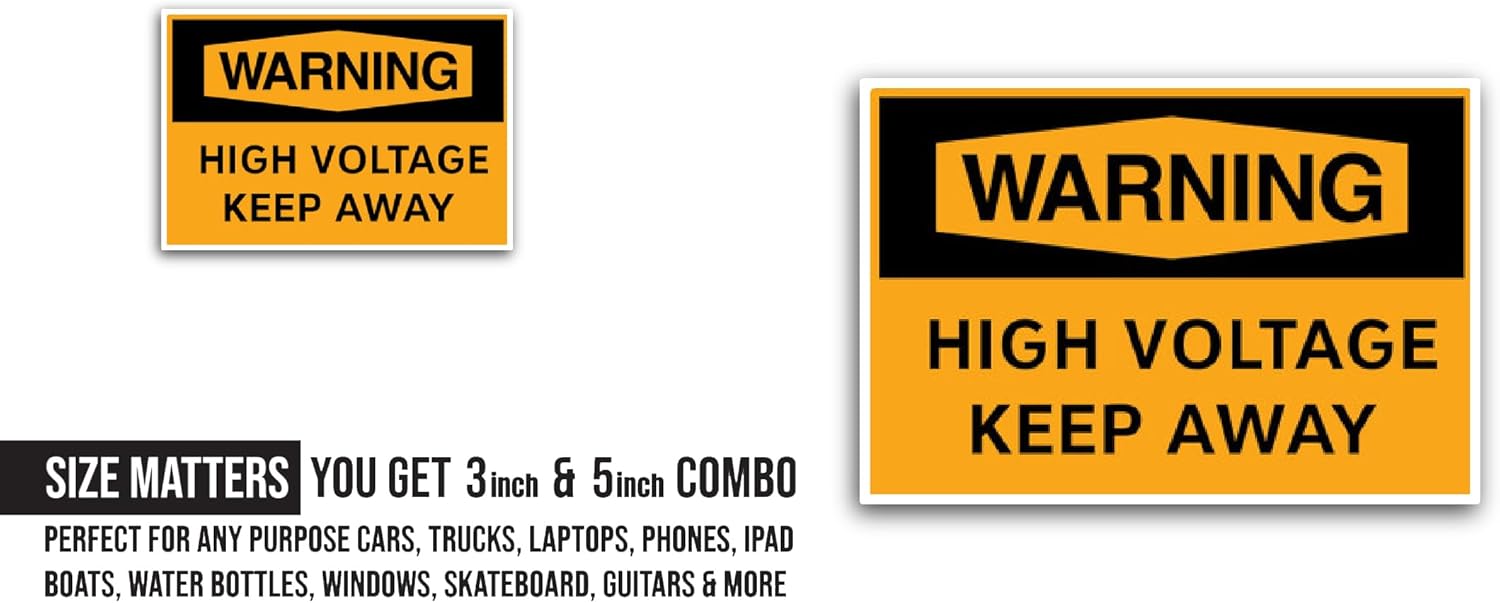 2 (Pieces) 3" and 5" Warning High Voltage Keep Sticker, Waterproof Vinyl Decals for Many Purpose Like Cars, Trucks, Laptops, Phones, Windows and More