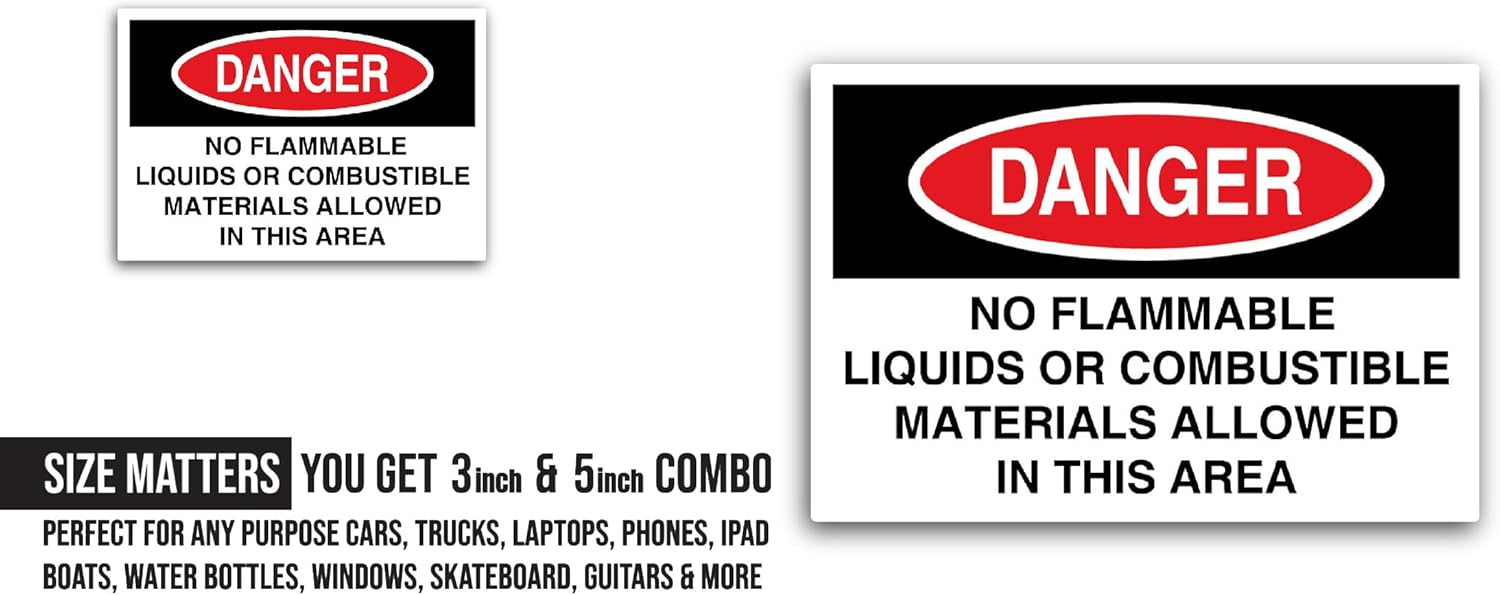2 (Pieces) 3" and 5" No Flammable Liquids Sticker, Waterproof Vinyl Decals for Many Purpose Like Cars, Trucks, Laptops, Phones, Windows and More