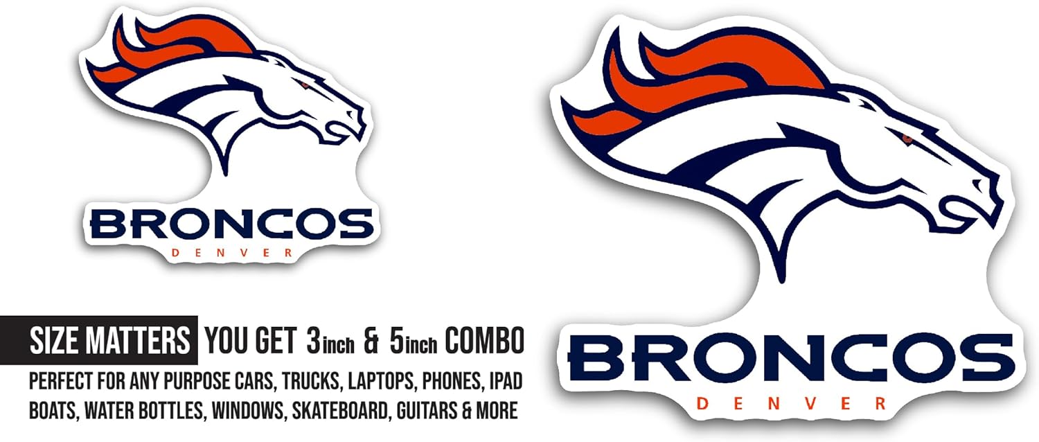 2 (Pieces) 3" and 5" Denver Br0ncos Logo Decal Sticker, Waterproof Vinyl Decals for Many Purpose Like Cars, Trucks, Laptops, Phones, Windows and More