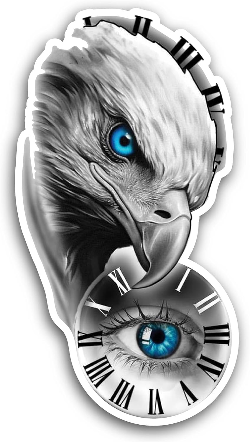 2 (Pieces) 3" and 5" Eagle and Clock Sticker, Waterproof Vinyl Decals for Many Purpose Like Cars, Trucks, Laptops, Phones, Windows and More