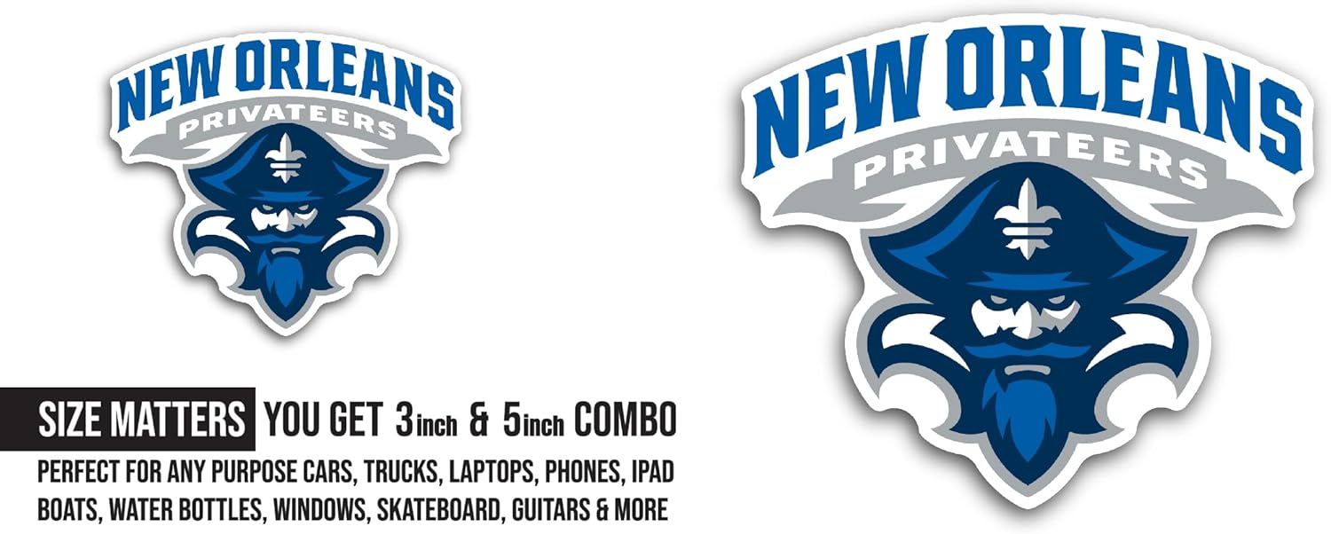 2 (Pieces) 3" and 5" New 0rleans Privateers Sticker, Waterproof Vinyl Decals for Many Purpose Like Cars, Trucks, Laptops, Phones, Windows and More