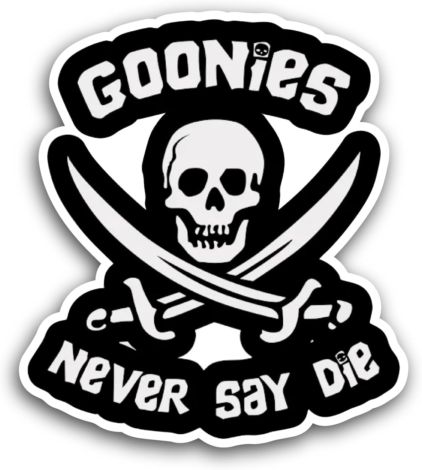 2 (Pieces) 3" and 5" Goonies Never Say Die Sticker, Waterproof Vinyl Decals for Many Purpose Like Cars, Trucks, Laptops, Phones, Windows and More