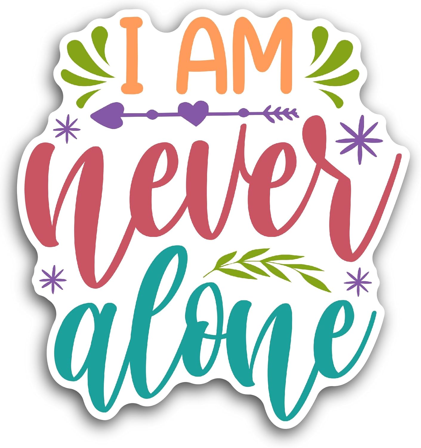 2 (Pieces) 3" and 5" I Am Never Alone Sticker, Waterproof Vinyl Decals for Many Purpose Like Cars, Trucks, Laptops, Phones, Windows and More