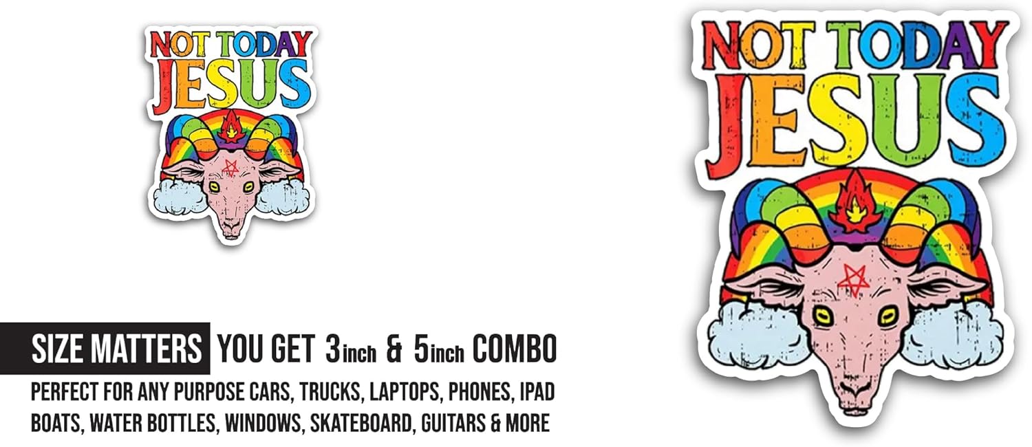 2 (Pieces) 3" and 5" Not Today Jesus Sticker, Waterproof Vinyl Decals for Many Purpose Like Cars, Trucks, Laptops, Phones, Windows and More