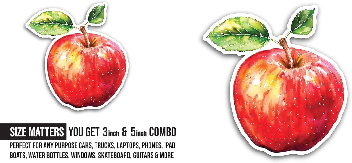 2 (Pieces) 3" and 5" Apple Fruit Sticker, Waterproof Vinyl Decals for Many Purpose Like Cars, Trucks, Laptops, Phones, Windows and More