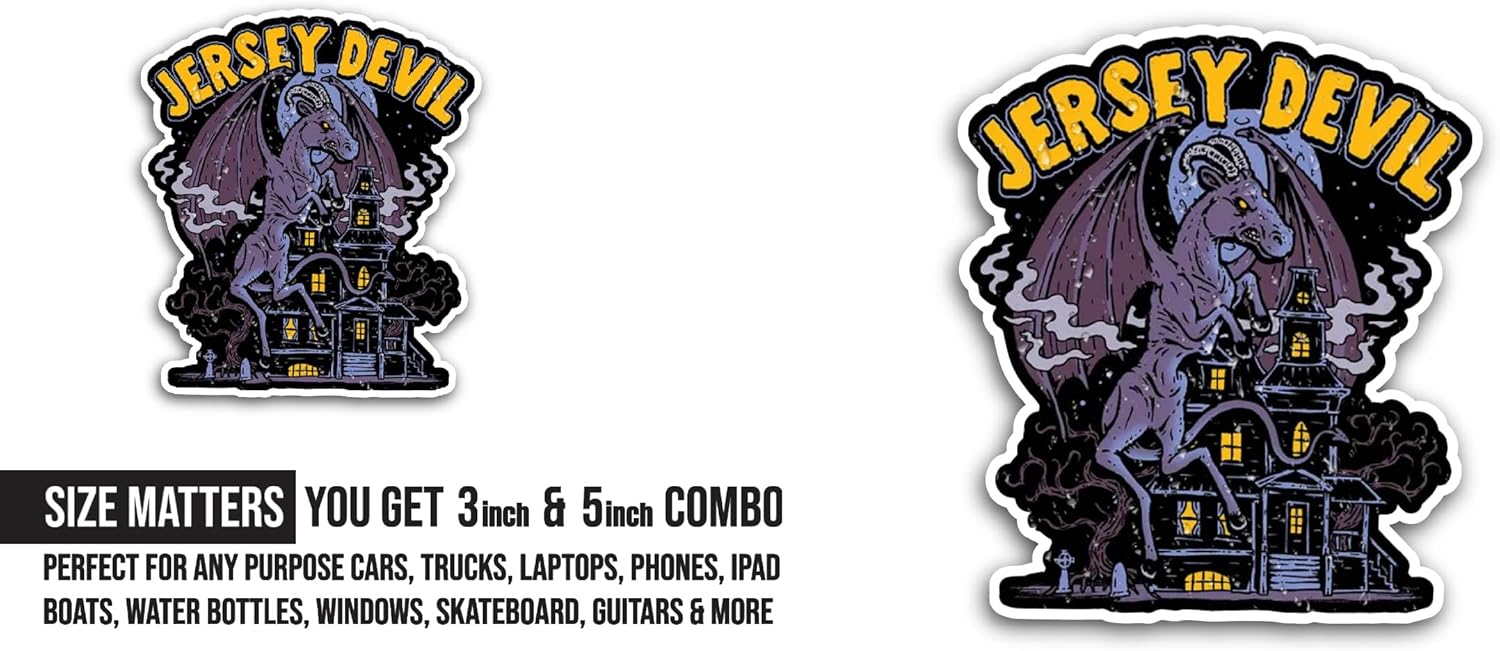 2 (Pieces) 3" and 5" Jersey Devil Sticker, Waterproof Vinyl Decals for Many Purpose Like Cars, Trucks, Laptops, Phones, Windows and More