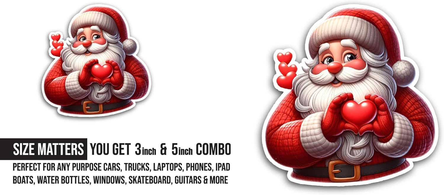 2 (Pieces) 3" and 5" Christmas Santa Claus Sticker, Waterproof Vinyl Decals for Many Purpose Like Cars, Trucks, Laptops, Phones, Windows and More