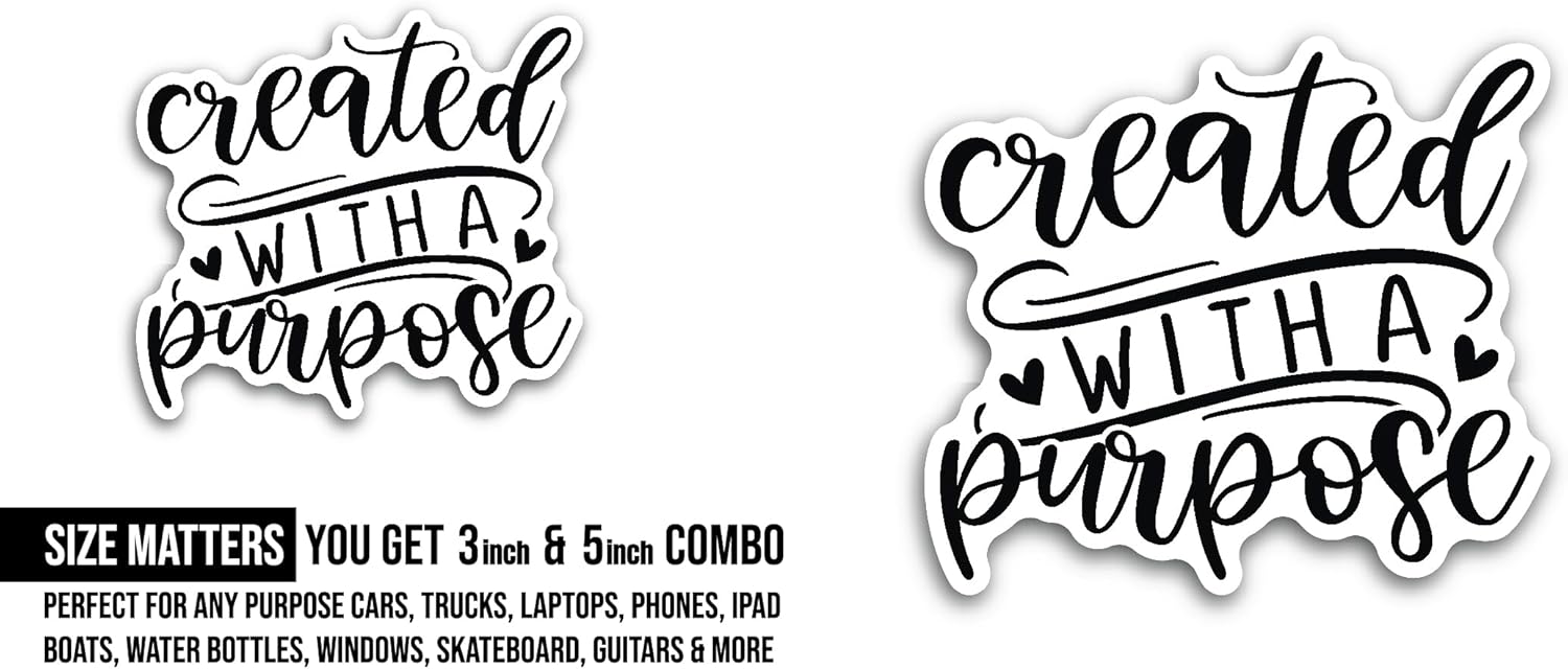2 (Pieces) 3" and 5" Created with Text Sticker, Waterproof Vinyl Decals for Many Purpose Like Cars, Trucks, Laptops, Phones, Windows and More