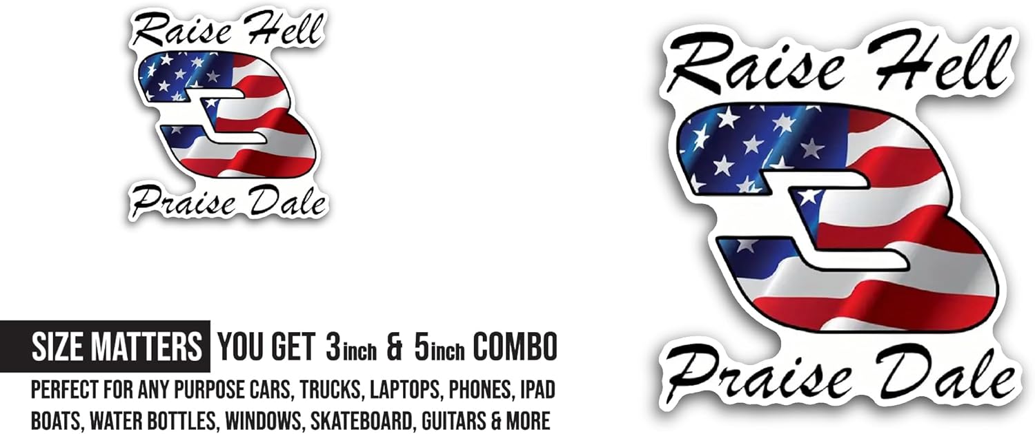 2 (Pieces) 3" and 5" Raise Hell Praise Dale Sticker, Waterproof Vinyl Decals for Many Purpose Like Cars, Trucks, Laptops, Phones, Windows and More