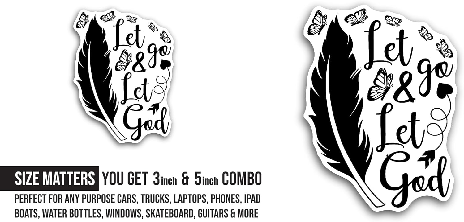 2 (Pieces) 3" and 5" Let Go and Let God Sticker, Waterproof Vinyl Decals for Many Purpose Like Cars, Trucks, Laptops, Phones, Windows and More