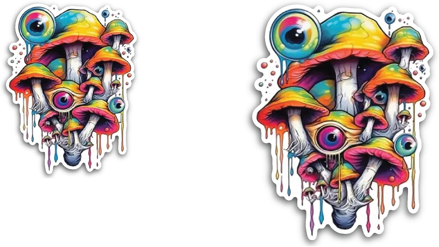 2 (Pieces) 3" and 5" Mushrooms in Different Colors with Eyes Decal Sticker, Waterproof Vinyl Decals for Many Purpose Like Cars, Trucks, Laptops, Phones, Windows and More
