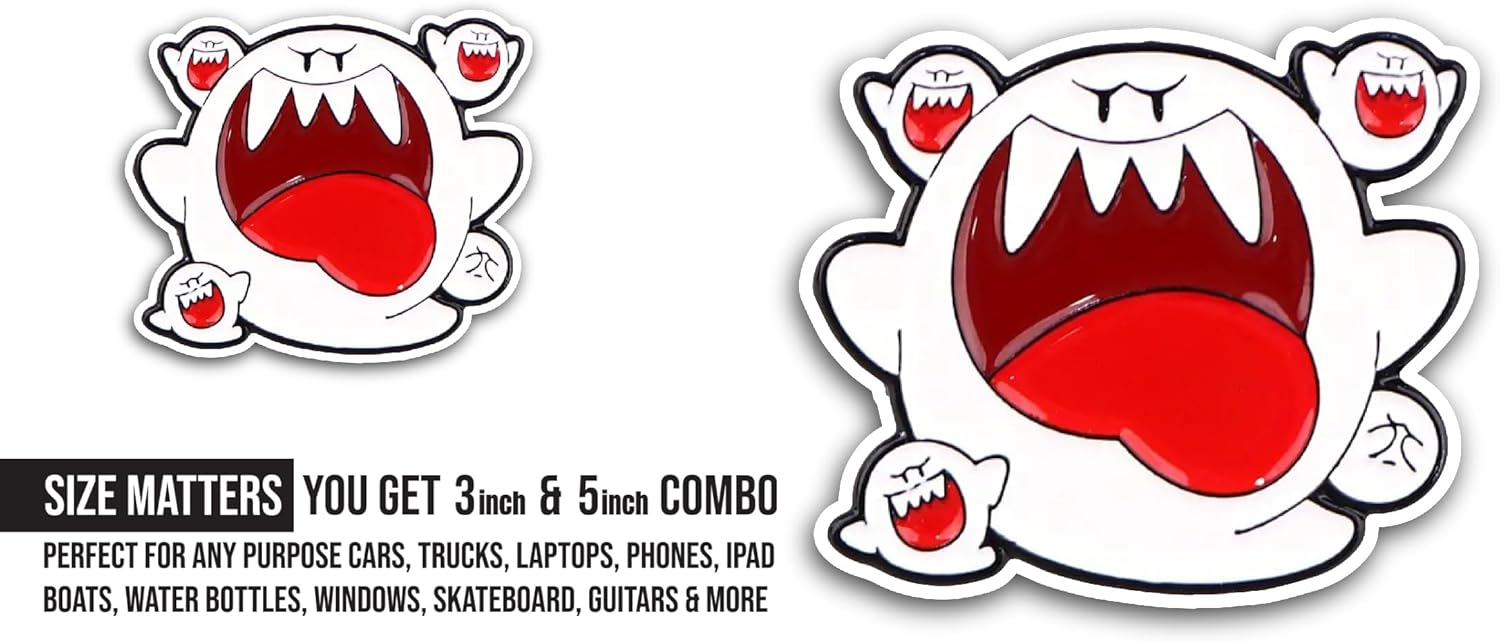 2 (Pieces) 3" and 5" Mouth Opened White Ghost Sticker, Waterproof Vinyl Decals for Many Purpose Like Cars, Trucks, Laptops, Phones, Windows and More