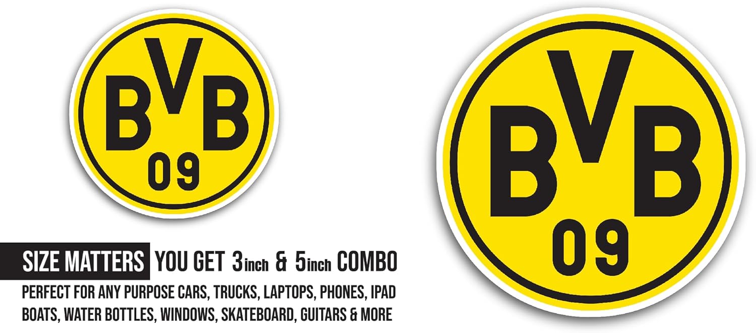 2 (Pieces) 3" and 5" B0russia D0rtmund Sticker, Waterproof Vinyl Decals for Many Purpose Like Cars, Trucks, Laptops, Phones, Windows and More
