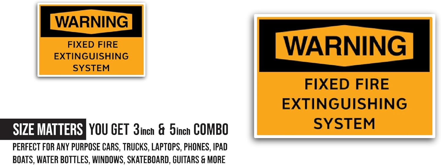 2 (Pieces) 3" and 5" Fixed Fire Extinguishing Sticker, Waterproof Vinyl Decals for Many Purpose Like Cars, Trucks, Laptops, Phones, Windows and More