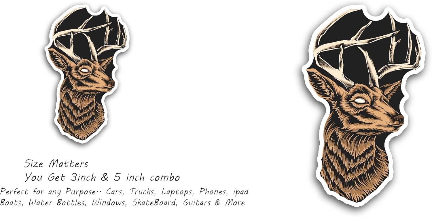 2 (Pieces) 3" and 5" Deer Decal Sticker, Waterproof Vinyl Decals for Many Purpose Like Cars, Trucks, Laptops, Phones, Windows and More