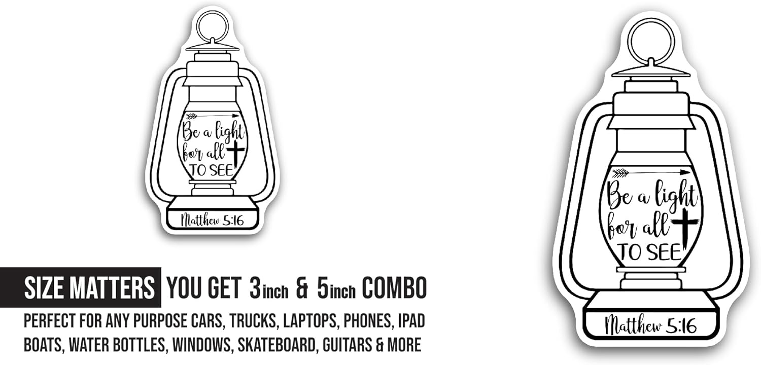 2 (Pieces) 3" and 5" Be A Light for All to See Text Sticker, Waterproof Vinyl Decals for Many Purpose Like Cars, Trucks, Laptops, Phones, Windows and More