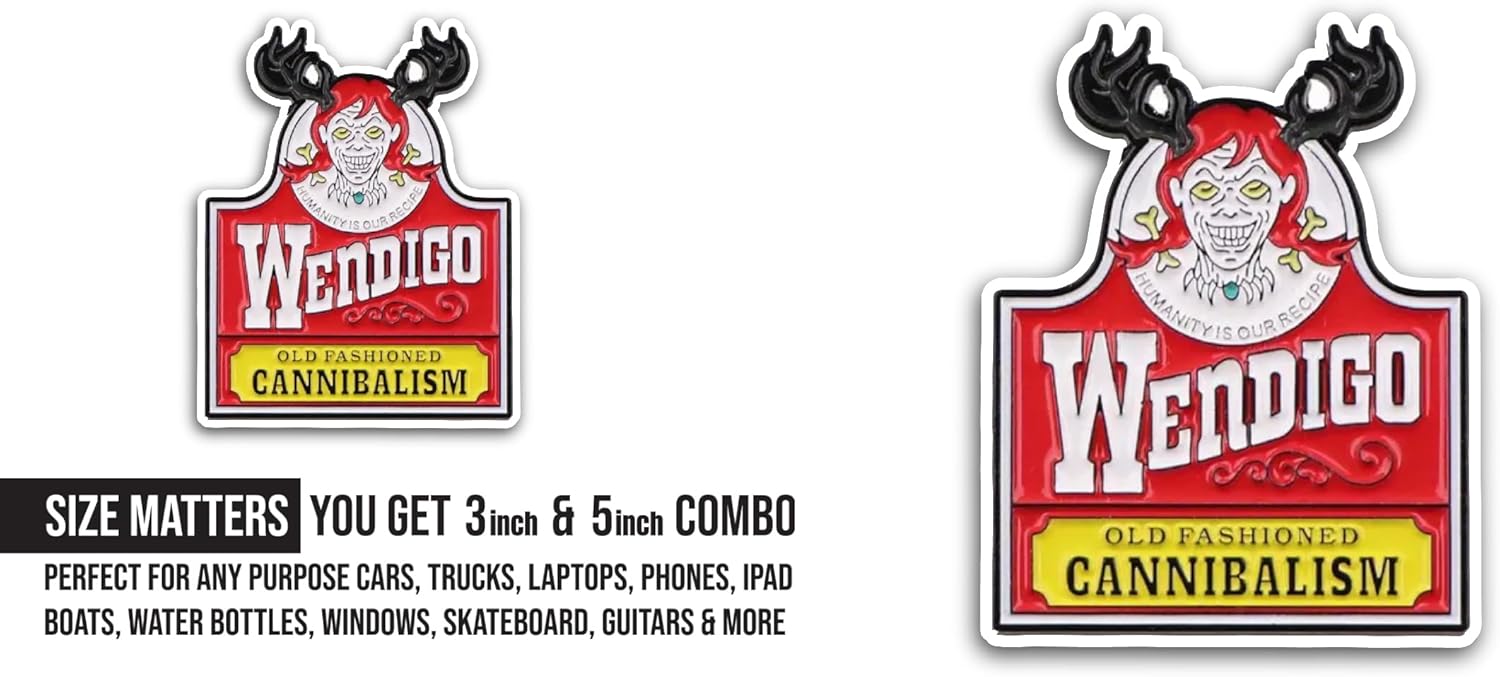 2 (Pieces) 3" and 5" Wendigo Sticker, Waterproof Vinyl Decals for Many Purpose Like Cars, Trucks, Laptops, Phones, Windows and More