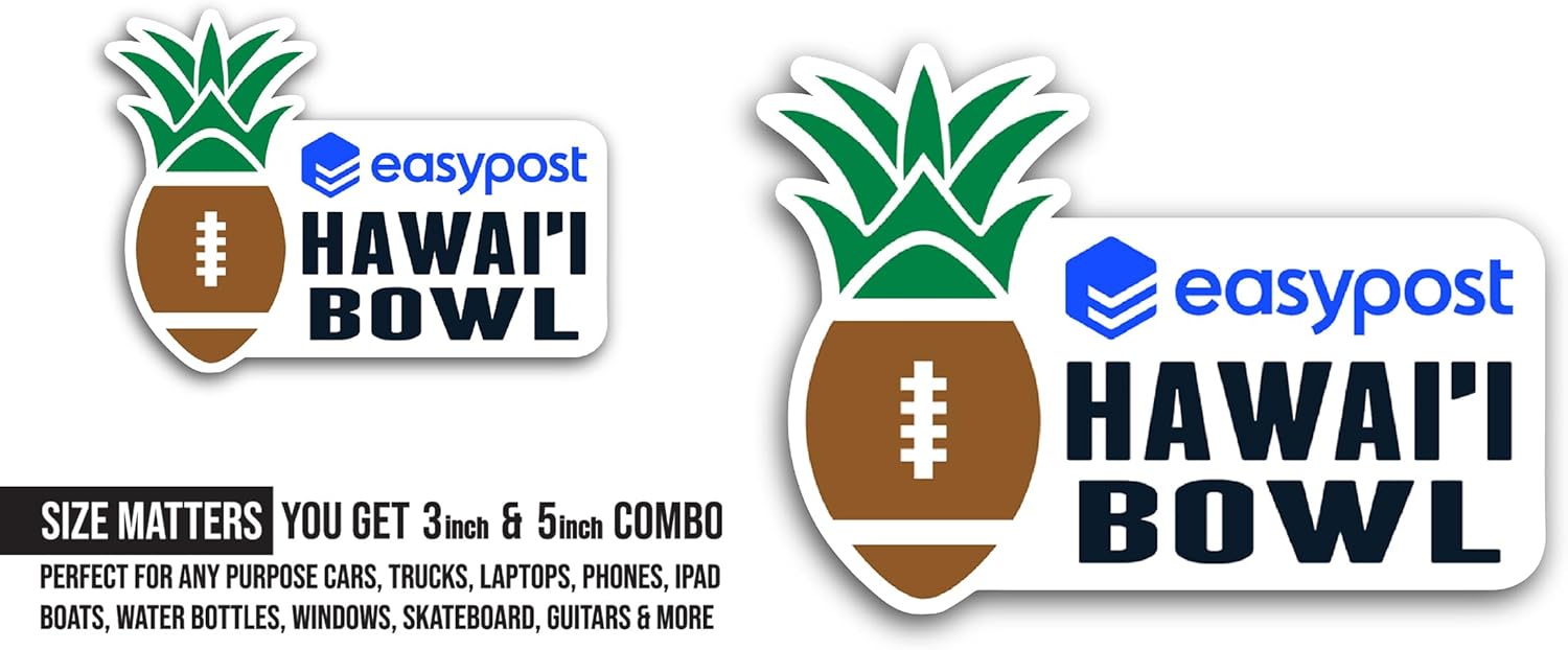 2 (Pieces) 3" and 5" Hawaii B0wl Logo Sticker, Waterproof Vinyl Decals for Many Purpose Like Cars, Trucks, Laptops, Phones, Windows and More