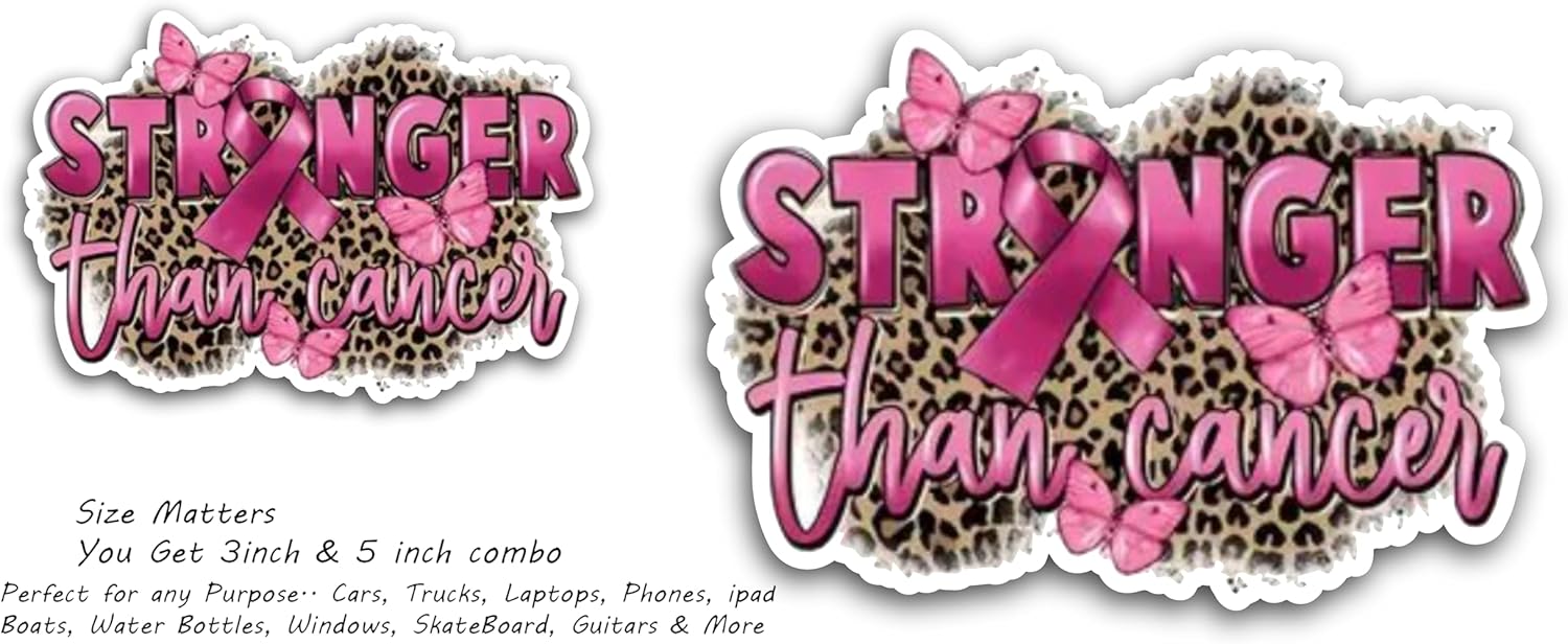 2 (Pieces) 3" and 5" Stranger Than Cancer Decal Sticker, Waterproof Vinyl Decals for Many Purpose Like Cars, Trucks, Laptops, Phones, Windows and More