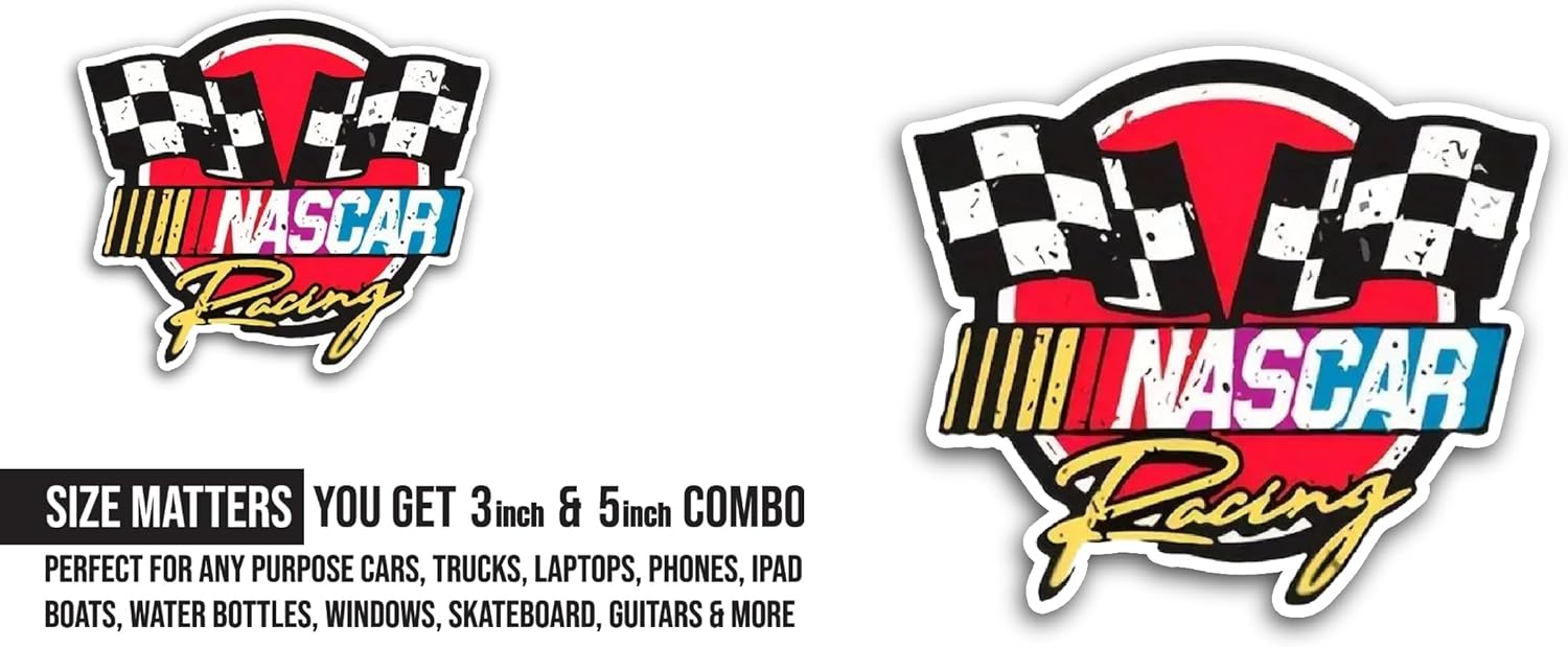 2 (Pieces) 3" and 5" Nascar Racing Sticker, Waterproof Vinyl Decals for Many Purpose Like Cars, Trucks, Laptops, Phones, Windows and More