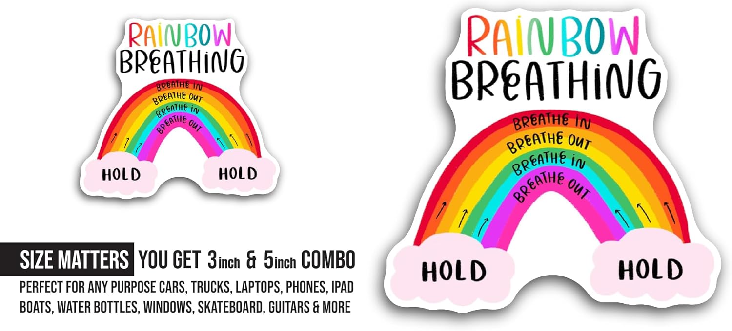 2 (Pieces) 3" and 5" Rainbrow Breathing Sticker, Waterproof Vinyl Decals for Many Purpose Like Cars, Trucks, Laptops, Phones, Windows and More