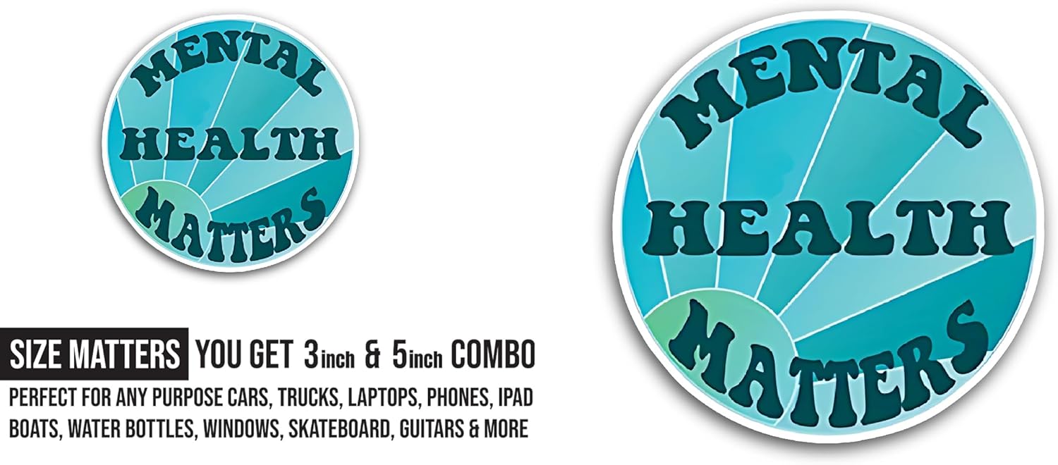 2 (Pieces) 3" and 5" Mental Health Matters Blue Text Sticker, Waterproof Vinyl Decals for Many Purpose Like Cars, Trucks, Laptops, Phones, Windows and More