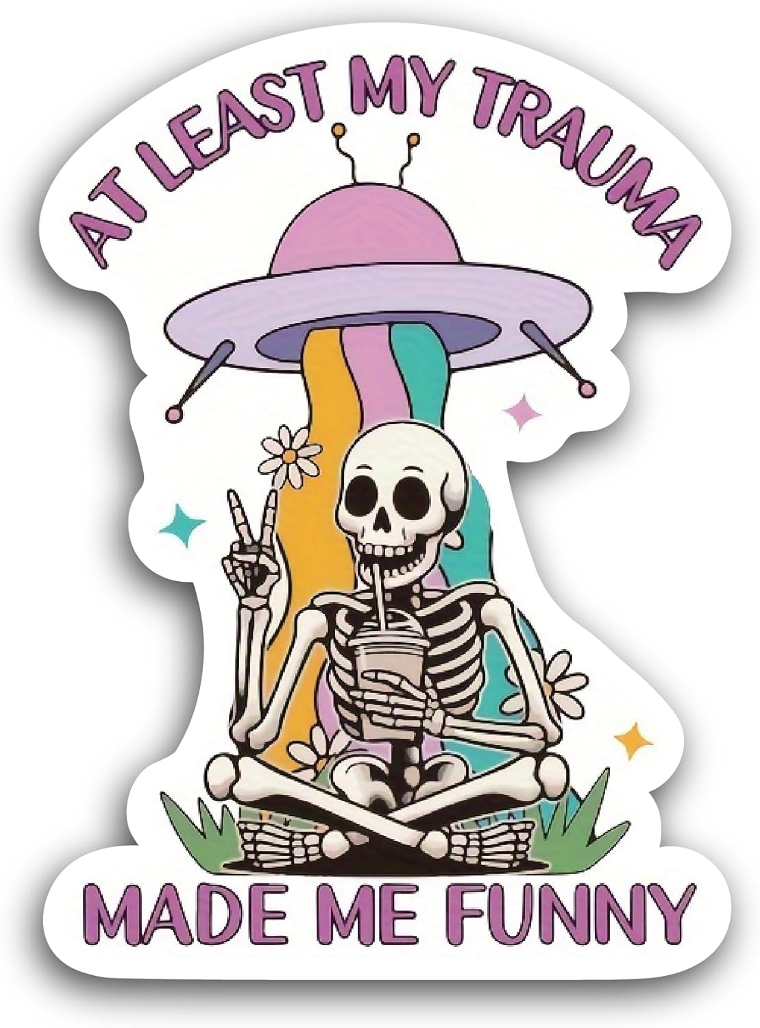 2 (Pieces) 3" and 5" My Trauma Made Me Funny Sticker, Waterproof Vinyl Decals for Many Purpose Like Cars, Trucks, Laptops, Phones, Windows and More