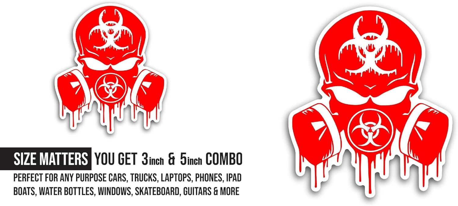2 (Pieces) 3" and 5" Red Skull Sticker, Waterproof Vinyl Decals for Many Purpose Like Cars, Trucks, Laptops, Phones, Windows and More