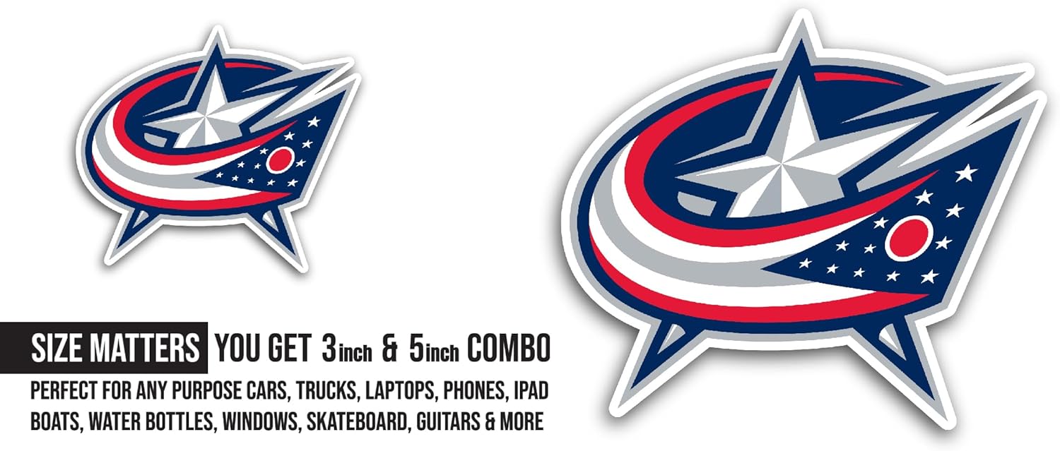 2 (Pieces) 3" and 5" C0lumbus Blue Jackets Sticker, Waterproof Vinyl Decals for Many Purpose Like Cars, Trucks, Laptops, Phones, Windows and More