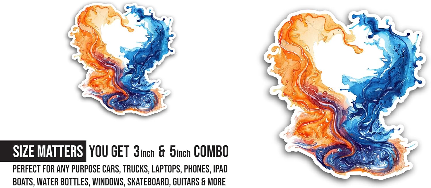 2 (Pieces) 3" and 5" Blue and Orange Flame Sticker, Waterproof Vinyl Decals for Many Purpose Like Cars, Trucks, Laptops, Phones, Windows and More