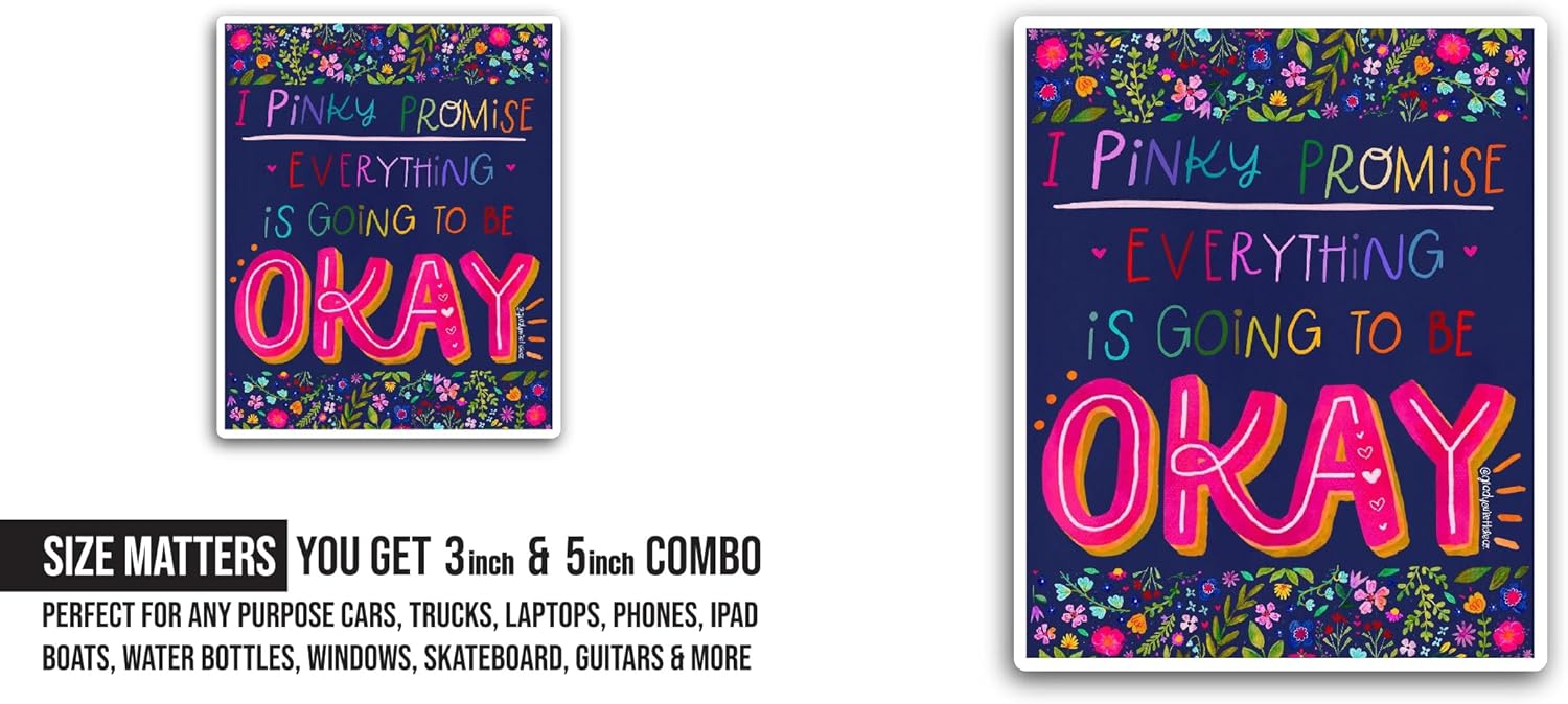 2 (Pieces) 3" and 5" Okay Sticker, Waterproof Vinyl Decals for Many Purpose Like Cars, Trucks, Laptops, Phones, Windows and More