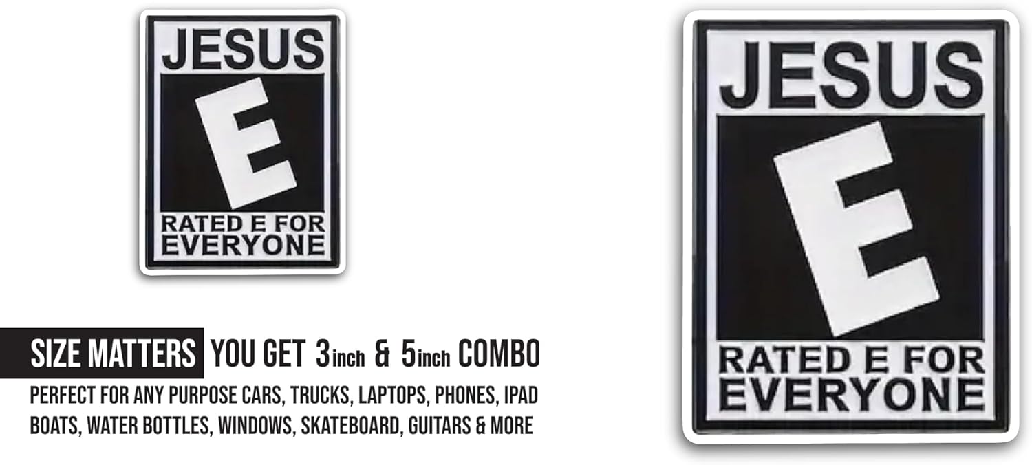 2 (Pieces) 3" and 5" Rated E for Everyone Sticker, Waterproof Vinyl Decals for Many Purpose Like Cars, Trucks, Laptops, Phones, Windows and More