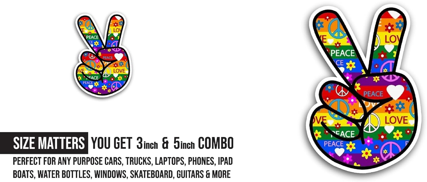 2 (Pieces) 3" and 5" Peace Symbol Sign Sticker, Waterproof Vinyl Decals for Many Purpose Like Cars, Trucks, Laptops, Phones, Windows and More