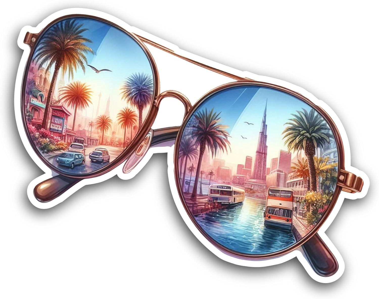 2 (Pieces) 3" and 5" Sunglasses with Reflection Sticker, Waterproof Vinyl Decals for Many Purpose Like Cars, Trucks, Laptops, Phones, Windows and More